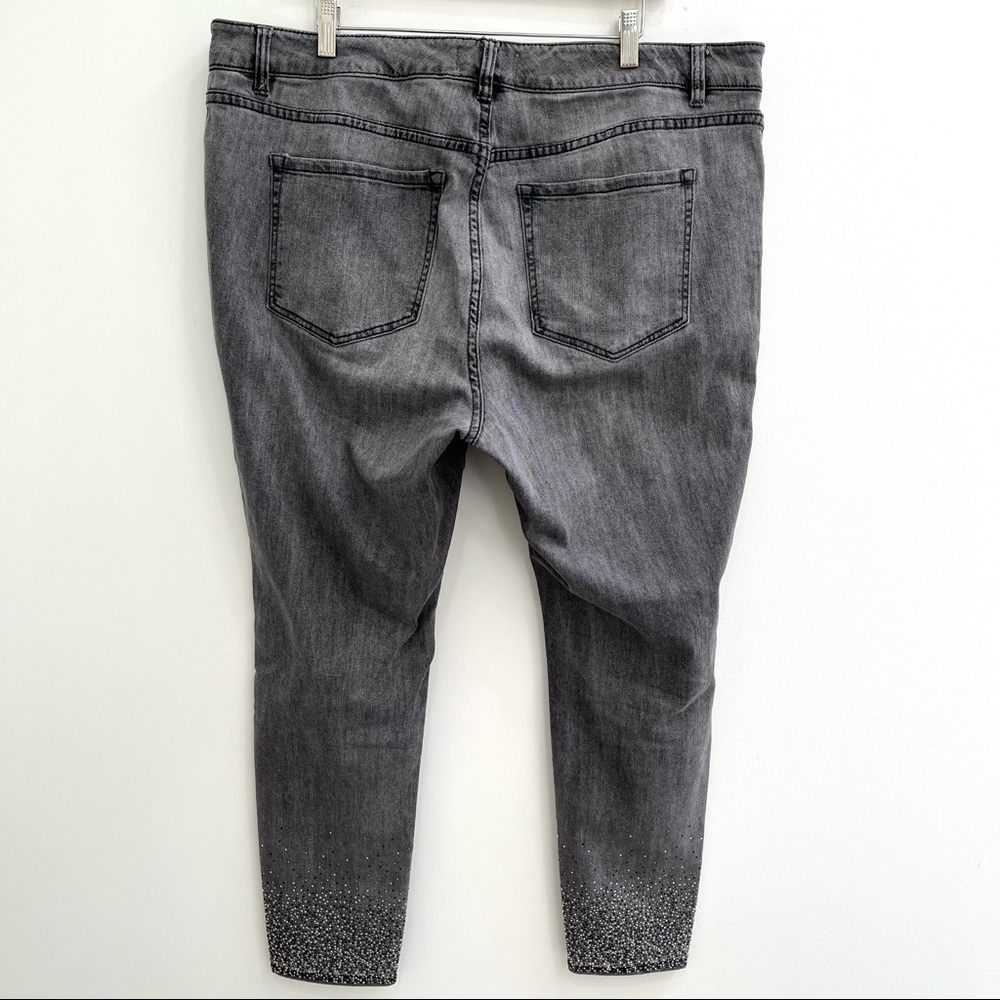 Lane Bryant gray mid rise skinny jeans flex magic waistband diamond stud ankle - Picture 3 of 9